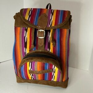 Multicolored Striped Backpack with Suede Details